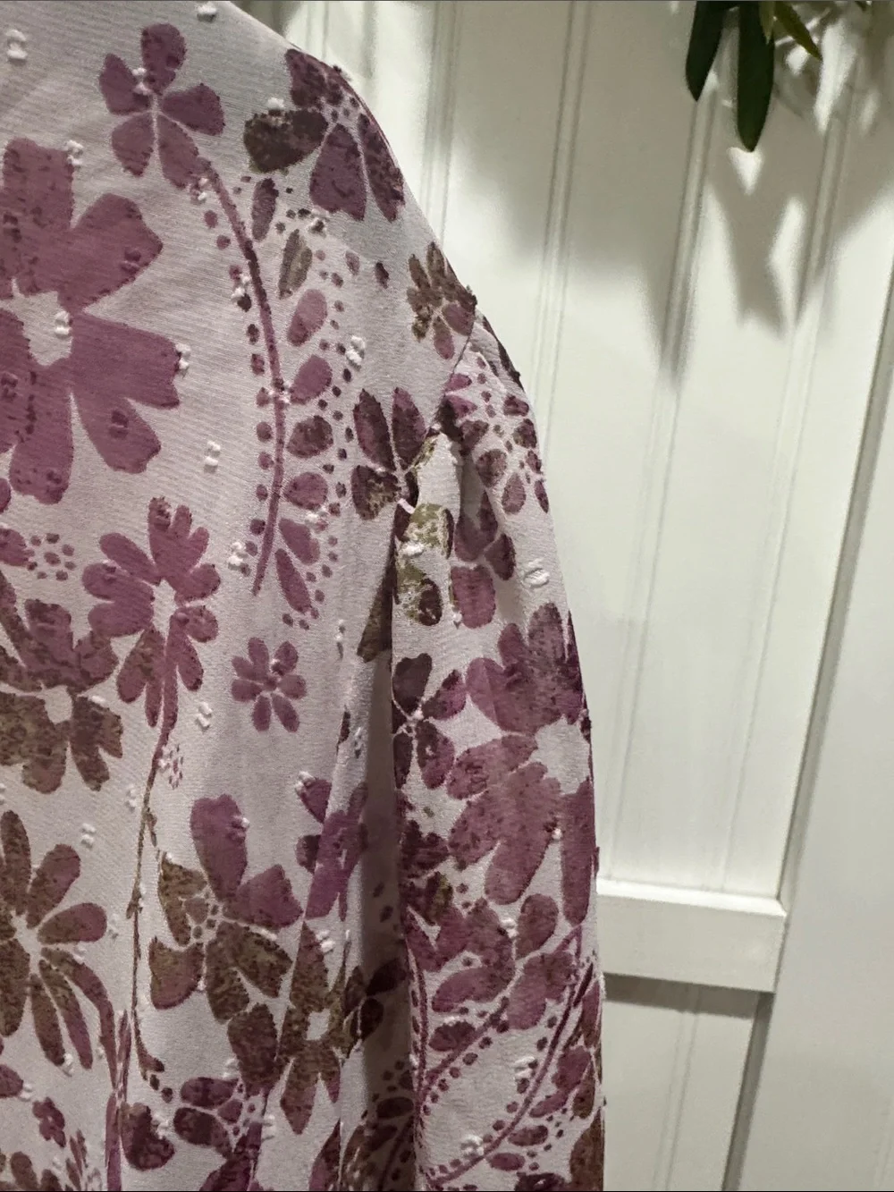 #822 FREE PEOPLE Lavender Brown Floral Smocked-Neck Puff Sleeve Blouse